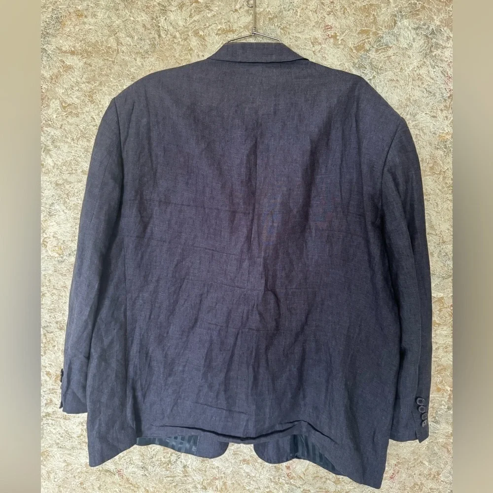 Denim Blue Linen Sport Coat Large Structured Shoulders